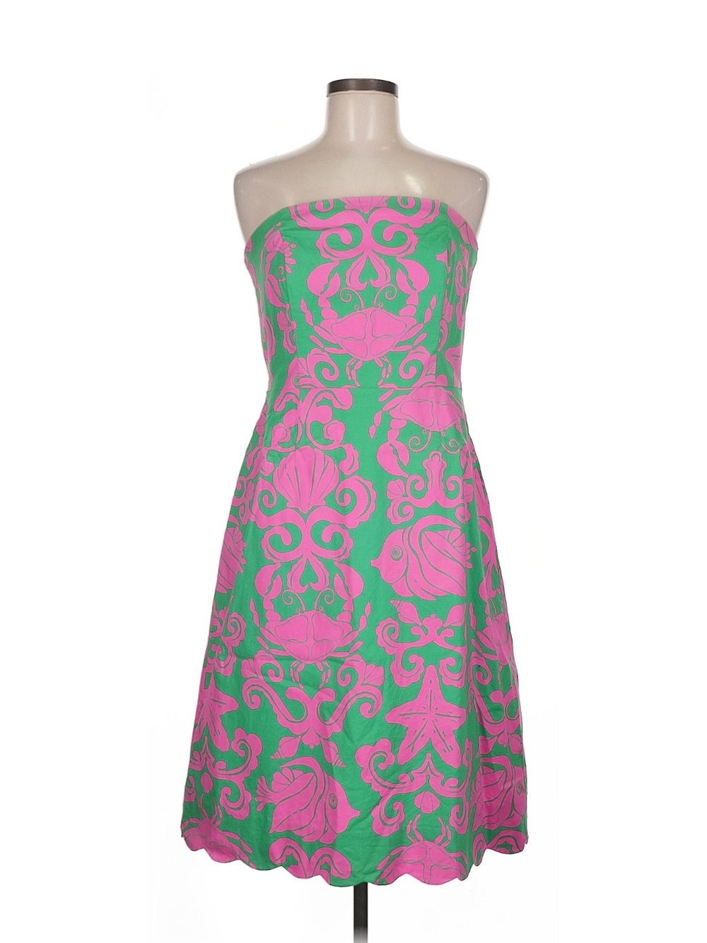 Lilly Pulitzer Strapless Green Dress with Pink Floral Print